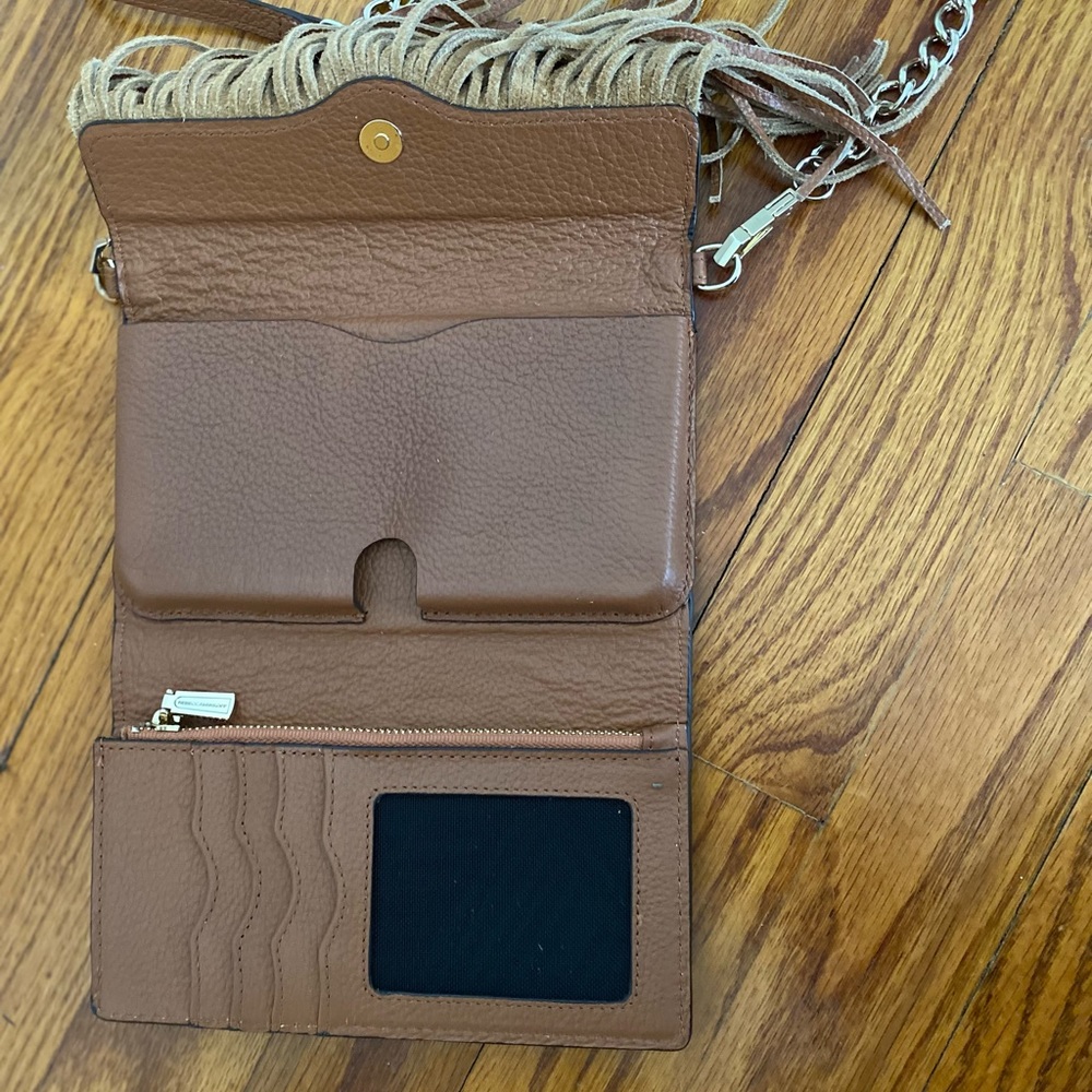 Rebecca Minkoff brown leather tassel crossbody clutch